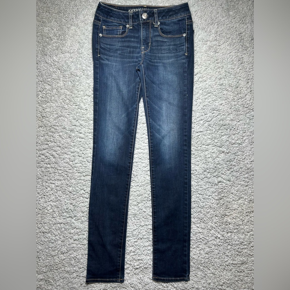 American Eagle Jeans Womens 2 Long Skinny Dark Low Rise Stretch Denim Casual